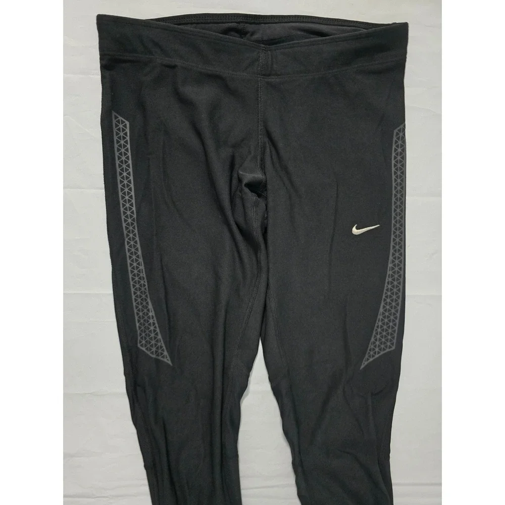 Nike Dri-FIT Womens Black Running Tights Reflective Zipper Ankle Leggings Small